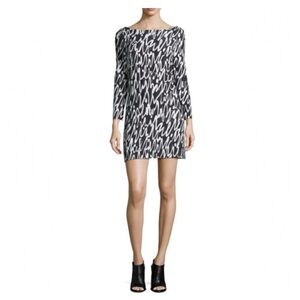 MILLY Women 3/4 Sleeve Graffiti Scribble Print Shift Dress Black White Size 2